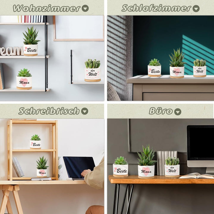 3 Pcs Mother's Day Gift Ceramic Small Planters Pots with Saucers - OneBag