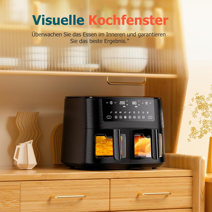 9Litre Dual Air Fryer with Visual Window, 2 Drawers, Touch Screen, Dishwasher-Safe used - OneBag