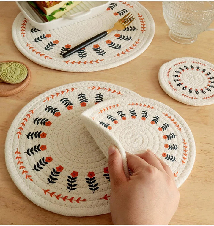 3 Pcs Round Cotton Rope Woven Meal Mat Set - OneBag