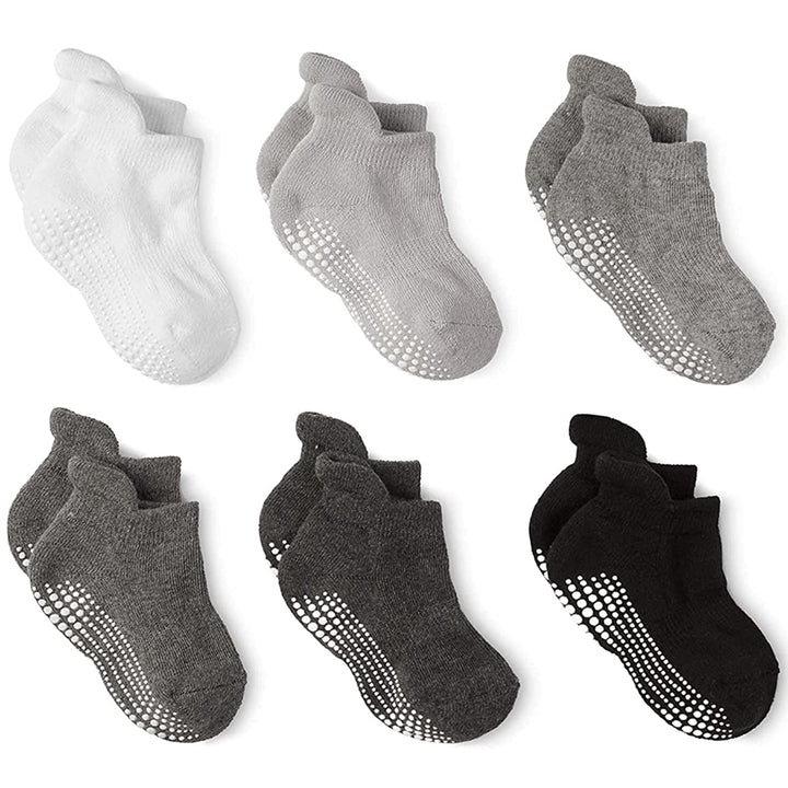 6 Pcs Baby Toddler Grip Ankle Non Slip Skid Covered Socks 0-36 Months - OneBag