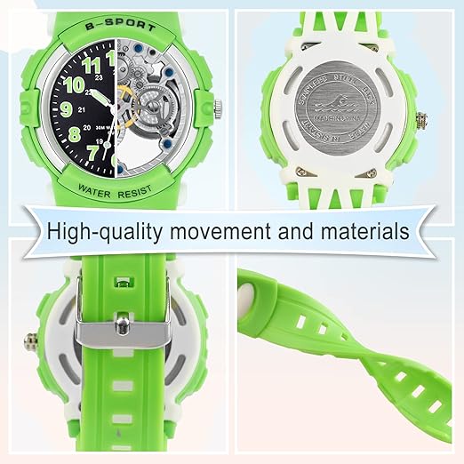 Kids Watches, Child Quartz Wristwatch for Boys Girls Kids, Waterproof Time Teach Watches (Green) - OneBag