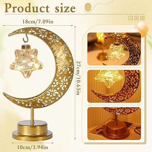 KEAGAN Moon Lamp, LED Moon Lamp, Retro Metal Bedside Lamps, Wireless Table Lamp, Battery Operated Decorations Light - OneBag
