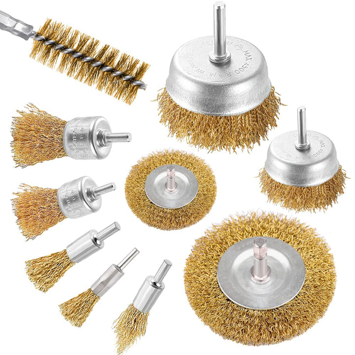10 Pcs Wire Wheel Brush Drill with Cup, Tube, 1/4-Inch Shank Brush for Cleaning, Rust, Paint, Polishing - OneBag