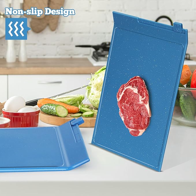 4 Pcs Non-Slip Plastic Chopping Board  with Storage Stand, Blue Shades Cutting Board - OneBag