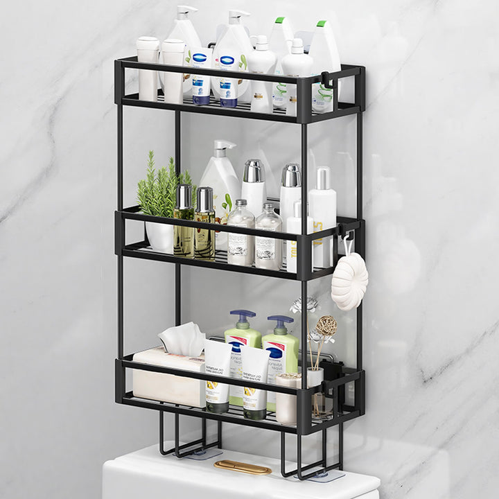Black Over Toilet Bathroom Organizer, Stainless Steel Toilet Tank Basket, No Drilling 3-Tier Bathroom Shelf - OneBag