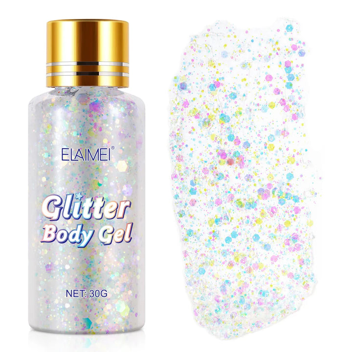 Body, Face, and Hair White Waterproof Glitter Gel, Holographic Mermaid Sequins Glitter - OneBag