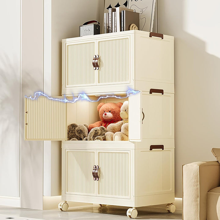 5 Pcs 52Litre Large Plastic Storage Box with Lid, Stackable Collapsible Storage Boxes Open Front - OneBag