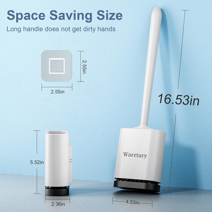 2 Pcs Silicone Toilet Brush and Holder Set with Long Non-Slip Handle for Bathroom, Wall Mounted & Floor Type - OneBag