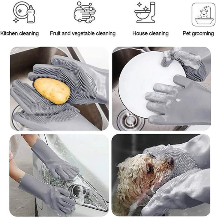 Reusable Silicone Dishwashing Gloves with Latex-like Texture for Kitchen and Bathroom - OneBag