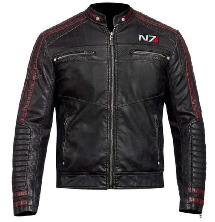 Men Black Mass Effect Merchandise N7 Jacket, Faux Leather Motorcycle Jacket- XL - OneBag