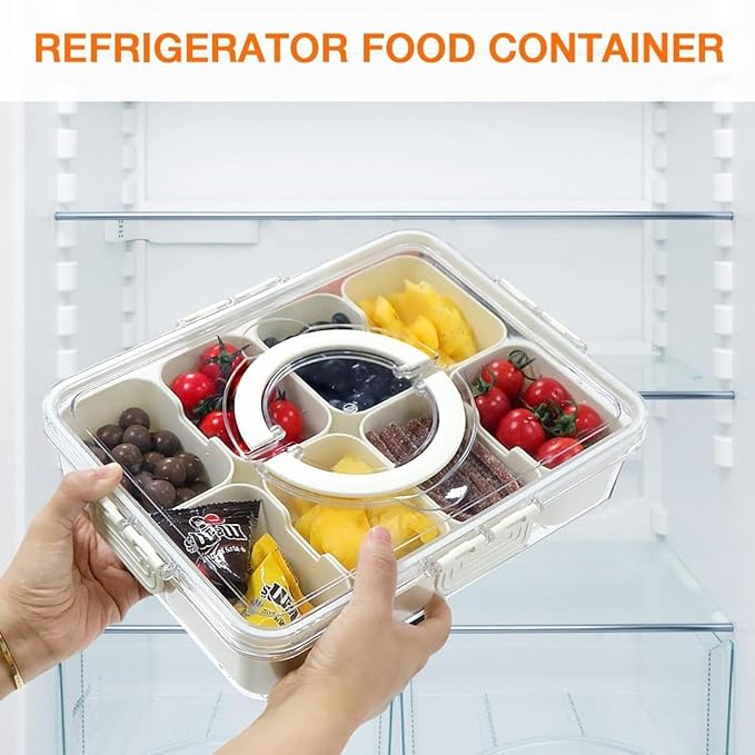 9 Compartments Divided Serving Tray with Lid and Handle, Portable Snakle Box Container, Snack Platter Oragnizer - OneBag