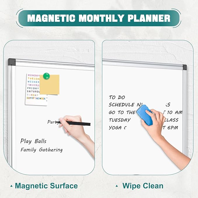 QUEENLINK 50 X 70 cm Magnetic Whiteboard, Large White Board for Wall, Aluminum Frame Dry Erase Board for Office with Pen Tray - OneBag