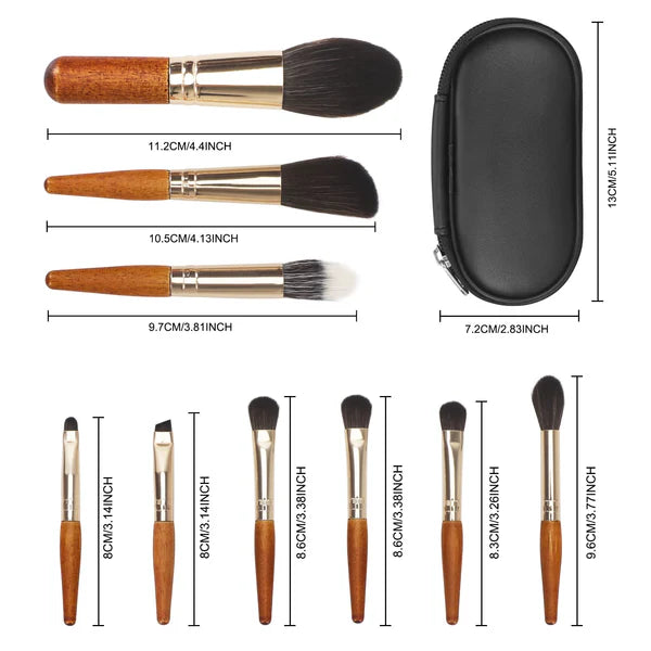 9 Pcs Portable Travel Make Up Brush, Mini Sized Foundation Cosmetic Brushes Kit, Makeup Brushes Set - OneBag