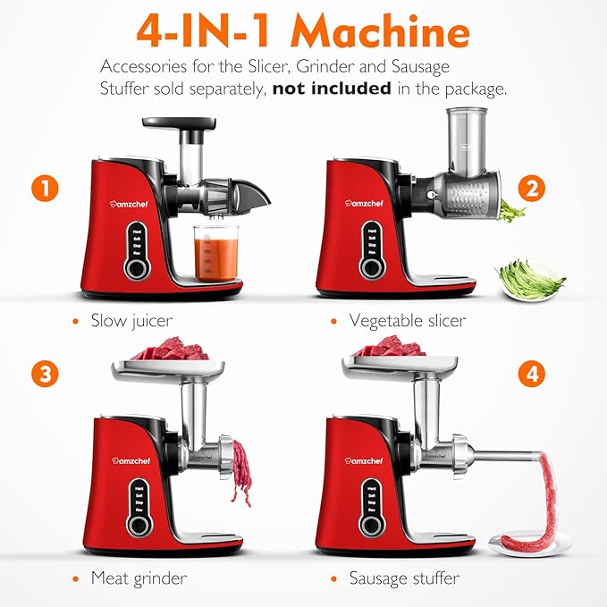AMZCHEF Silver Cold Press Juicer with 2 Speed Control, High Juice Yield Juicer Machines with Ultradense Filter- 305 - OneBag