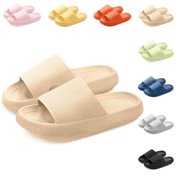 Women Non Slip Chunky Sliders, Soft Pillow Slides Slippers. Unisex Khaki - OneBag