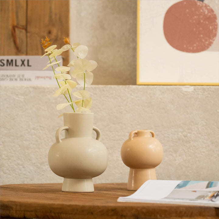 2 Pcs Ceramic Flower Vase, for Modern Boho House, Living Room, Table, Office - OneBag