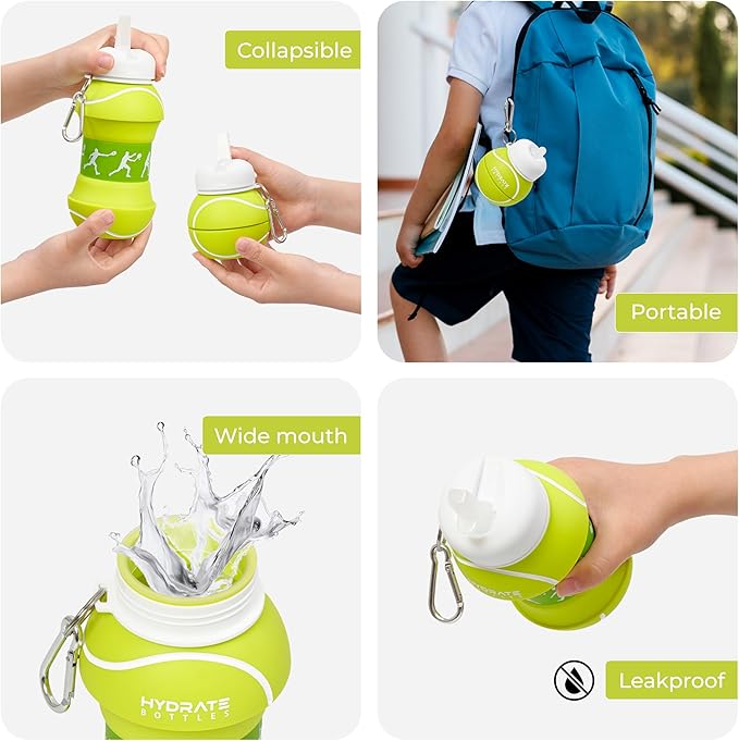 Silicone Green & White Collapsible Water Bottle, Leakproof & Portable Foldable Water Bottle - OneBag