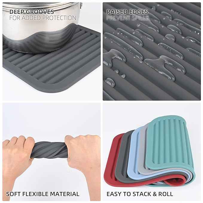 2 Pcs Grey Silicone Heat Resistant Trivets for Hot Pans and Pots