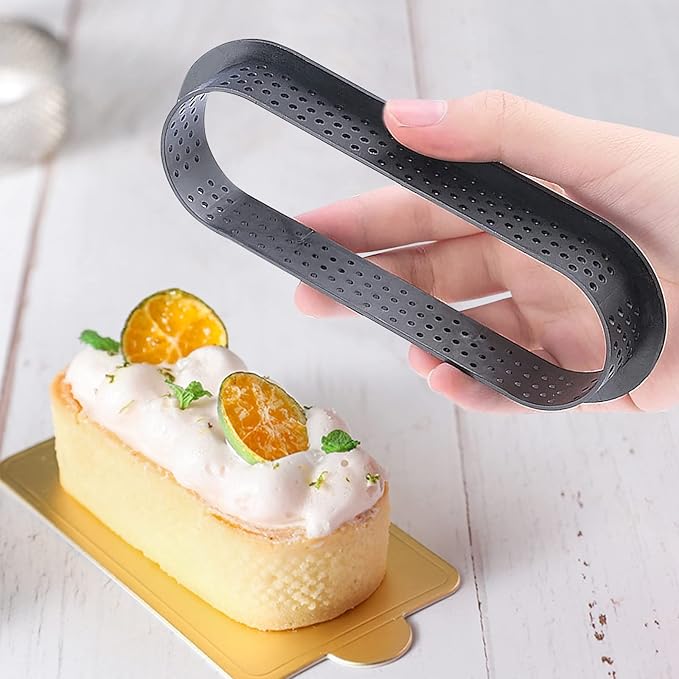 6 Pcs Oval Tart Rings Cake Molds, Perforated Pie Ring Heat-Resistant, Perforated Cake Mold Non Stick Mousse Mold for Quiche Cheese Cake Biscuit Dessert Baking Pies - OneBag