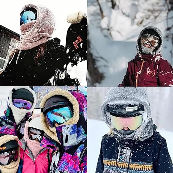 Sherpa Hood Ski Mask, Fleece Balaclava Hood Scarf for Women & Men Cold Weather, Adjustable Windproof Winter Mask Warm Mask Cover Hat Cap, Thermal Scarf Hat - OneBag