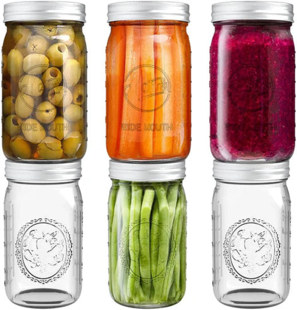 6 Pcs 32oz Clear Glass Jars, Wide Mouth Preserving Jars Canning Glass Jars with Lids