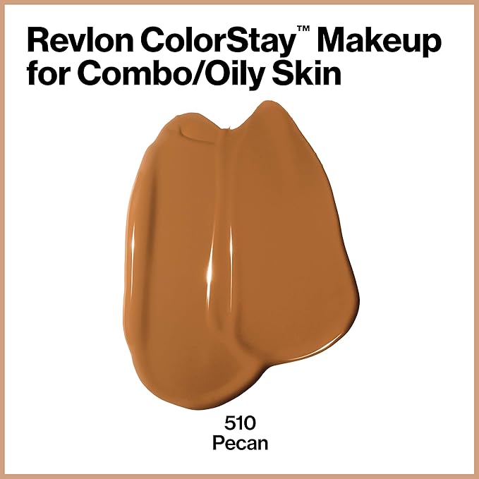 Revlon Colorstay Liquid Foundation Makeup for Combination/Oily Skin SPF 15, Longwear Medium-Full Coverage with Matte Finish, Pecan (510), 30 ml - OneBag