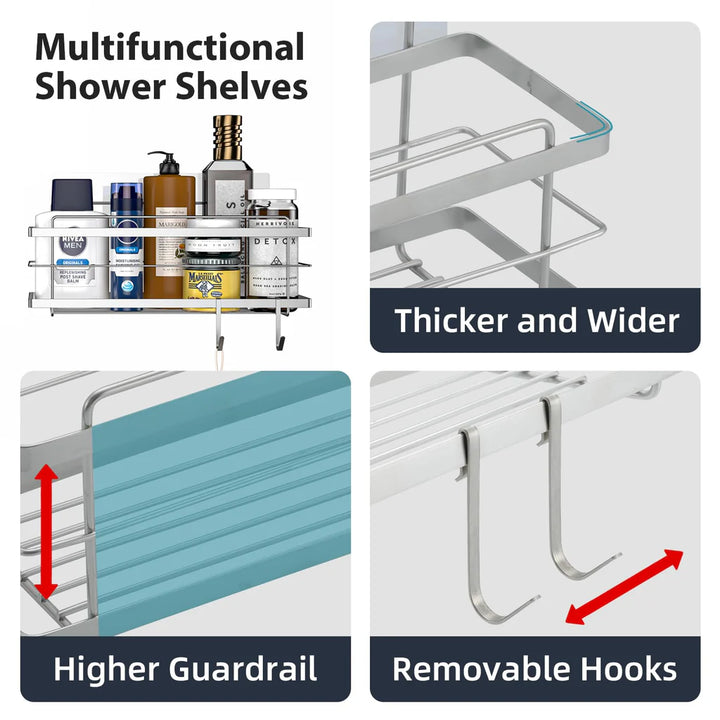 2 Pcs Stainless Steel Shower Shelves, without Drilling - OneBag