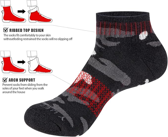5 Pcs Men's Camo Sports Socks, Moisture Wicking Quarter Cushioned Running Socks, Casual Athletic Ankle Socks - OneBag