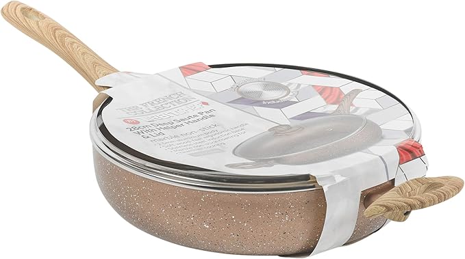 Rose Gold URBN-CHEF 28cm Deep Sauce Pan, Lidded Non Stick Ceramic Coated Induction Pot, Cooking Frying - OneBag