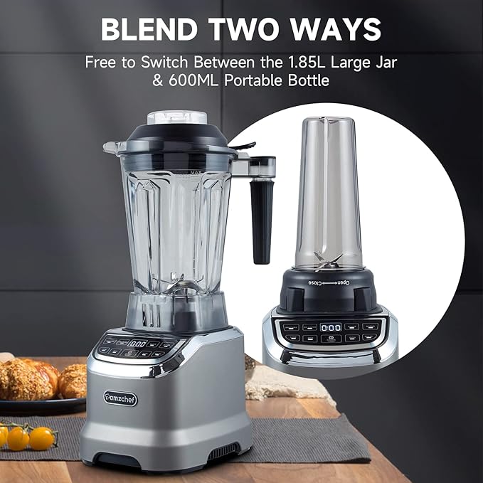 AMZCHEF Blender Smoothie Maker with Two Ways, 2000W Blenders for Kitchen with Smart Panel Control- missing small jar and pusher - OneBag