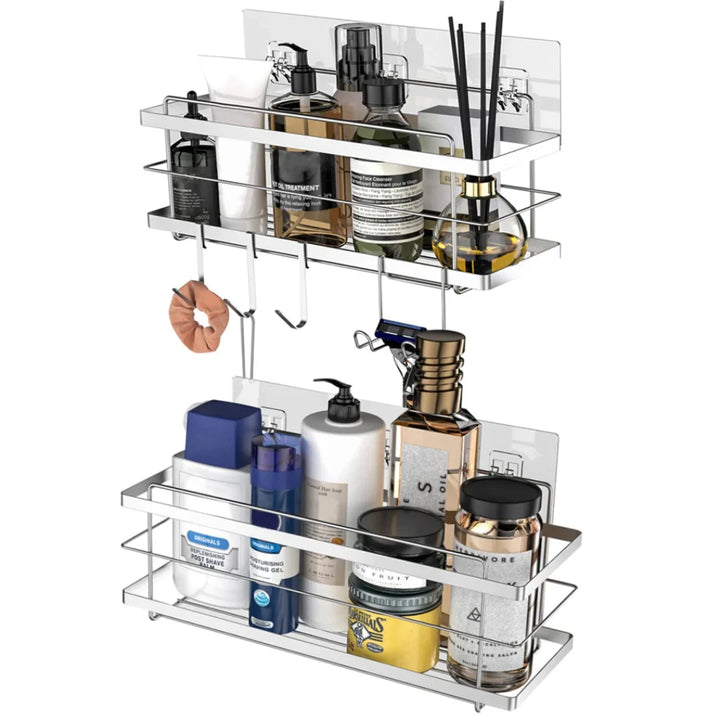 2 Pcs Stainless Steel Shower Shelves, without Drilling - OneBag