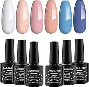 6 Pcs Lagunamoon Gel Nail Polish Sets, UV LED Soak Off Lacquer Kit Varnish Manicure & Pedicure - OneBag