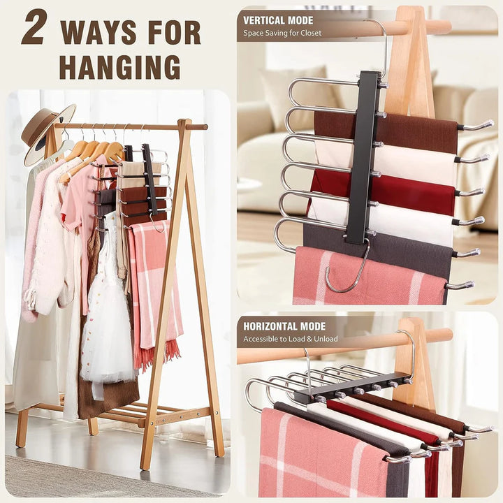 2 Pcs Space Saving Stainless Steel Clothes Storage Organizer & Jeans Hangers for Closet - OneBag