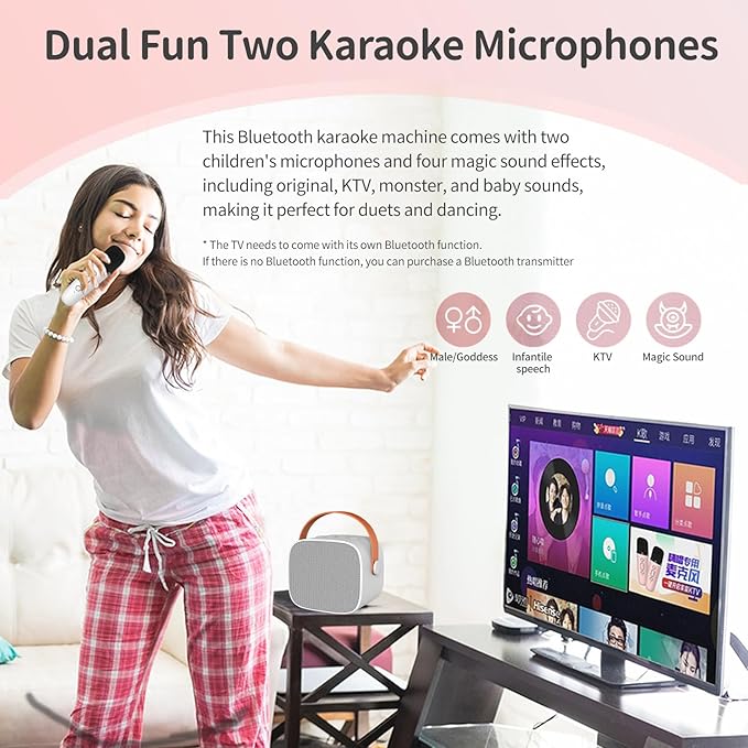 Karaoke Machine Kids, maxant Portable Karaoke pink Machine with Wireless Microphone - OneBag