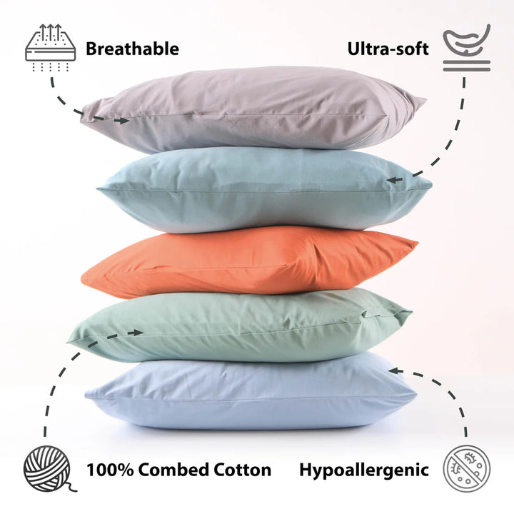 2 Pcs Grey Pure Cotton 60x40cm Pillowcase - OneBag