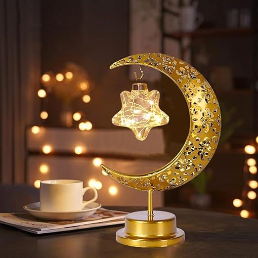 KEAGAN Moon Lamp, LED Moon Lamp, Retro Metal Bedside Lamps, Wireless Table Lamp, Battery Operated Decorations Light - OneBag