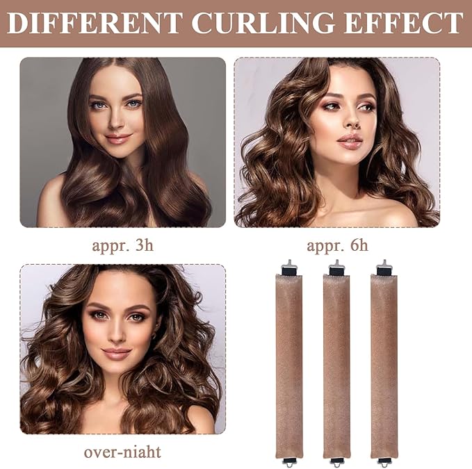 3 Pcs Beige Sleep In Heatless Curlers, No Heat Curler Roller for Long Medium Hair Overnight Heatless Curls - OneBag