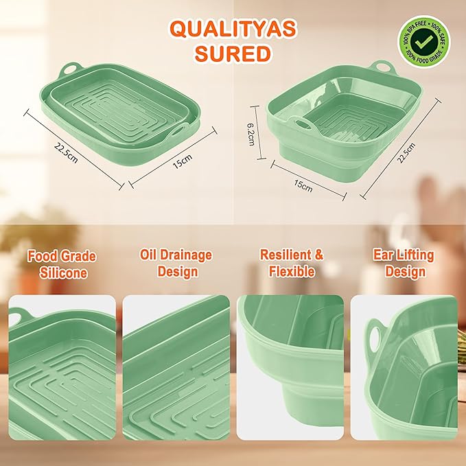 13 Pcs Green Set Upgraded Silicone Air Fryer Liners, Silicone Air Fryer Accessories for Ninja Dual AF300UK AF400UK AF500UK AF451UK Tower T17088 - OneBag