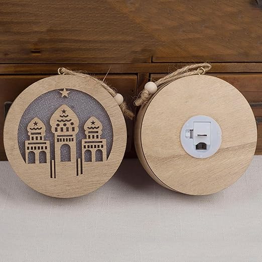 4 Pcs Eid Mubarak Decorations Lights, Wooden Moon Star Ramadan LED Hanging Lights, Muslim Islam Ornament Lantern - OneBag