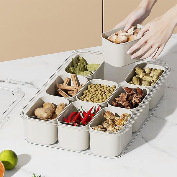 9 Compartments Divided Serving Tray with Lid and Handle, Portable Snakle Box Container, Snack Platter Oragnizer - OneBag
