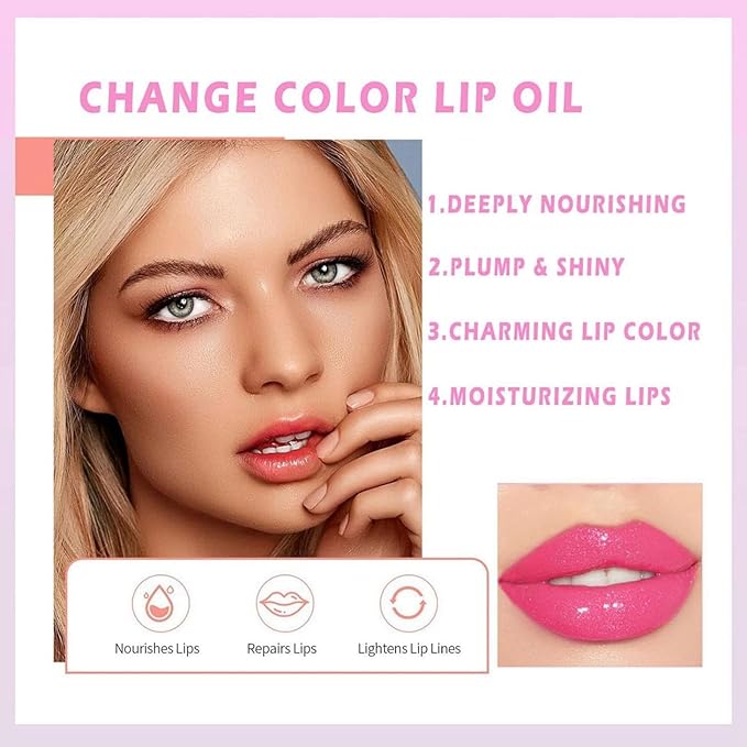 2 Pcs Magic Color Changing Lip Oil, Lip Glow Oil Lip Gloss Set - OneBag