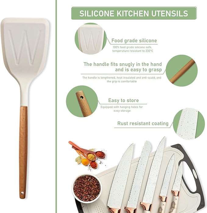 25 Pcs Silicone Non-stick Cooking Utensils Set, Spatula, Whisk, Cutting Board, Tong, Fruit Knife - OneBag