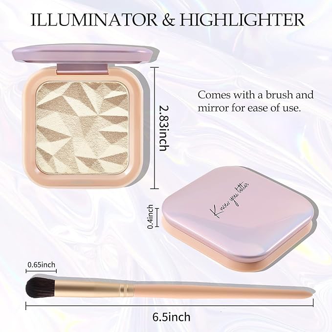 Boobeen Highlighter Palette Powder, Highlighter Makeup Highlighters for Face, Shimmer Glitter Highlight Bronzer Palette, Facial Illuminator Contour Palette with Brush, Natural Long Lasting Glow - OneBag