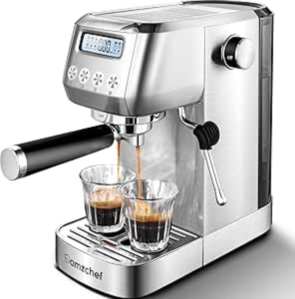 AMZCHEF 20 Bar Espresso Coffee Machines with LCD Panel and Steam Milk Frother- one time usage