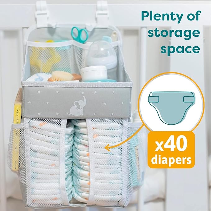 43 x 23 x 23 cm Grey Cradle Star Hanging Changing Table Organizer, Cot Organizer, Nursery Organizer, Hanging Storage Door, Baby Changing Organizer with Multiple Compartments - OneBag