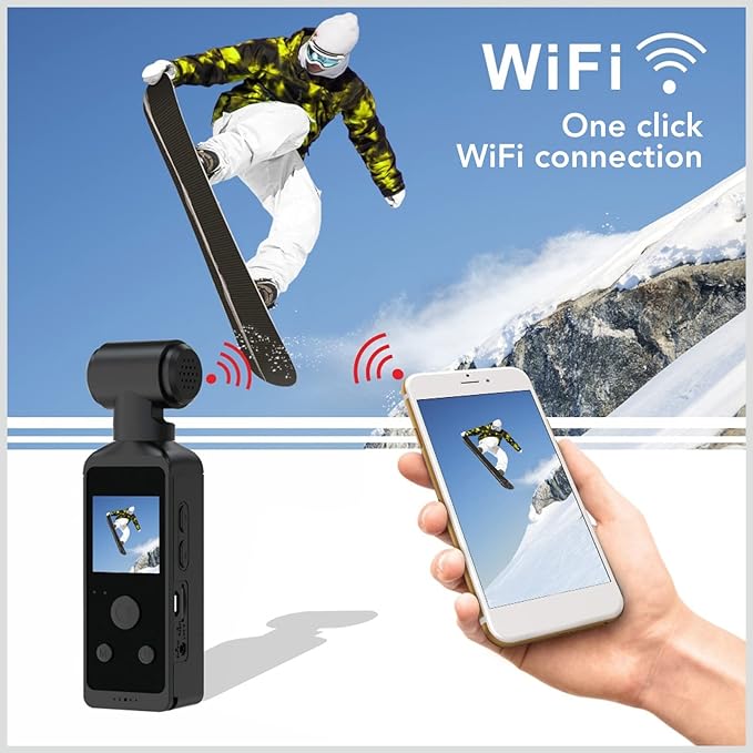 4K 30fps Action Camera, HD Underwater Camera, Pocket Camera Wifi Sports Camcorder 270° Rotatable Anti Shaking with Mic Clip for Riding Diving Shooting - OneBag