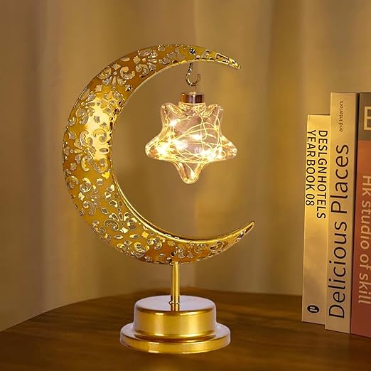 KEAGAN Moon Lamp, LED Moon Lamp, Retro Metal Bedside Lamps, Wireless Table Lamp, Battery Operated Decorations Light - OneBag