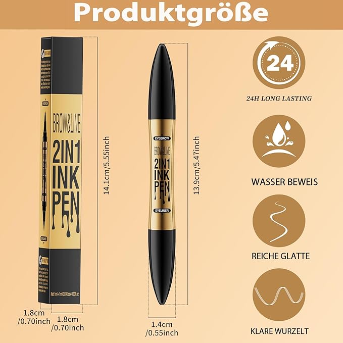Incisite Eyebrow Pen, 2-in-1 Liquid Eyeliner and Eyebrow Pen, Dual-Ended Brow Pencil, Waterproof Long Lasting Brow Pen for Effortless Natural Brows(Dark Brown + Eyeliner Black) - OneBag