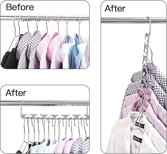 8 Pcs 260mm x 72mm Metal Space Saving Clothes Hanger, Closet Hanger Organizer Sturdy Silver - OneBag