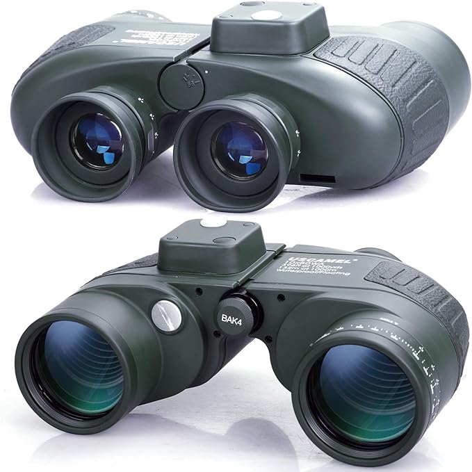 Army Green 10x50 HD Military Binoculars with Rangefinder Compass Telescope Nitrogen Filled Waterproof Sports Optics - OneBag